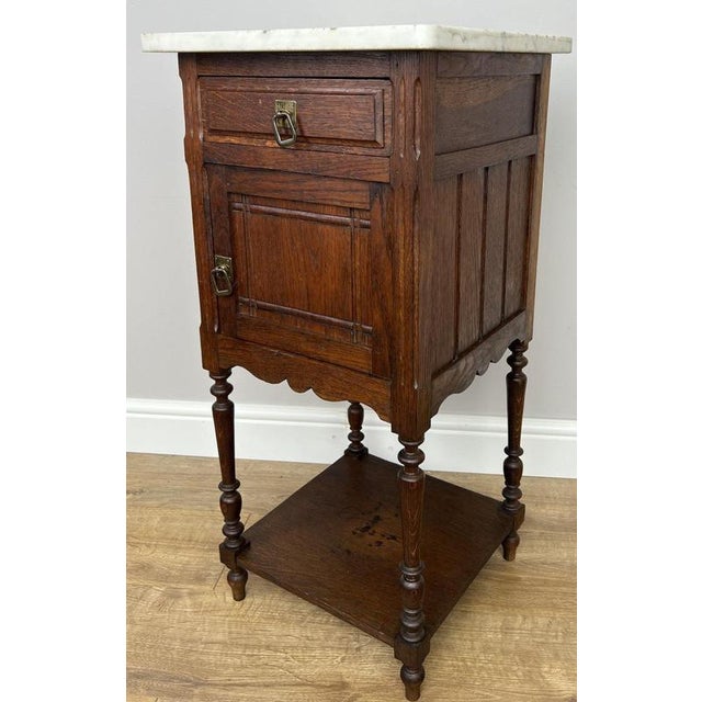 Antique French Oak Bedside Table with Marble Top For Sale - Image 3 of 16