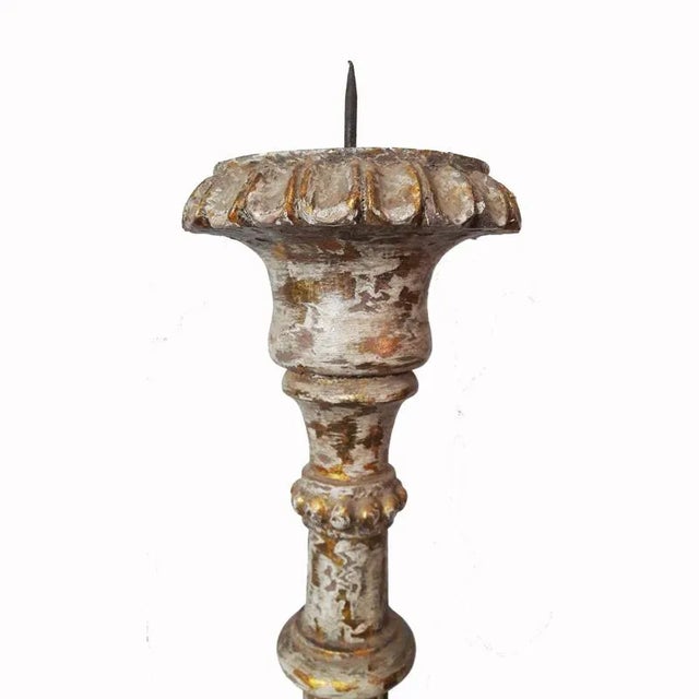Indian Hand-Carved Wood Candlestick From India, Mid-20th Century For Sale - Image 3 of 13