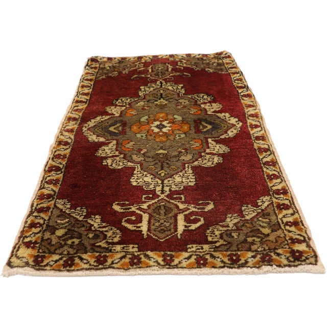 Mid-Century Modern Vintage Turkish Yastik Rug - 01'09 X 03'05 For Sale - Image 3 of 8