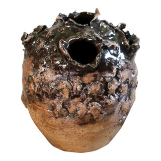 Handmade Organic Pottery Tulip Vase in Browns For Sale