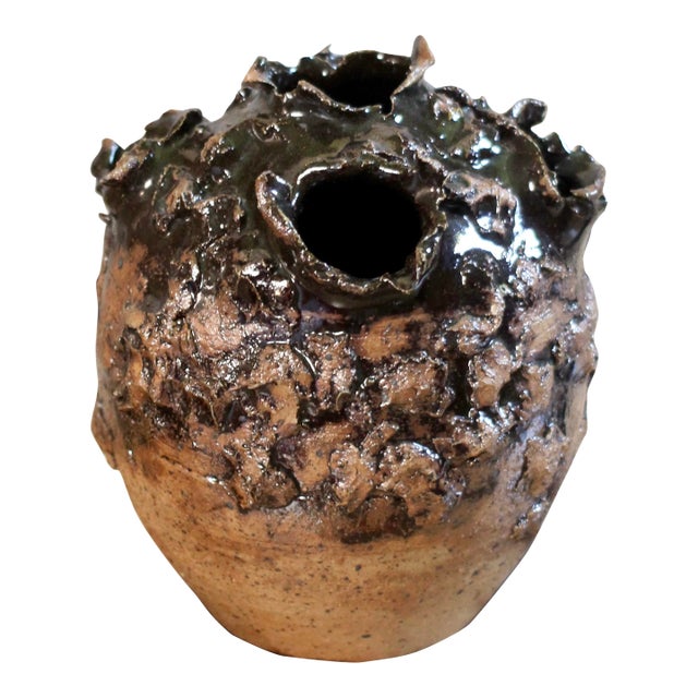 Handmade Organic Pottery Tulip Vase in Browns For Sale