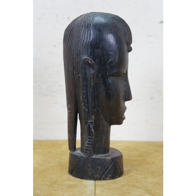 Vintage African Folk Art Carved Blackwood Tribal Warrior Bust Head Figurine 9" For Sale - Image 6 of 11