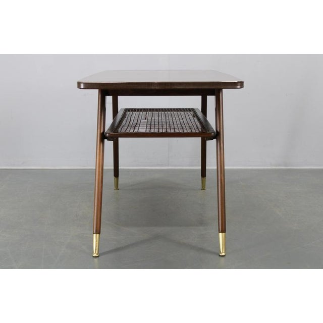 Mid-Century German Coffee Table with Rattan Shelf and Brass Legs, 1960s For Sale - Image 10 of 14