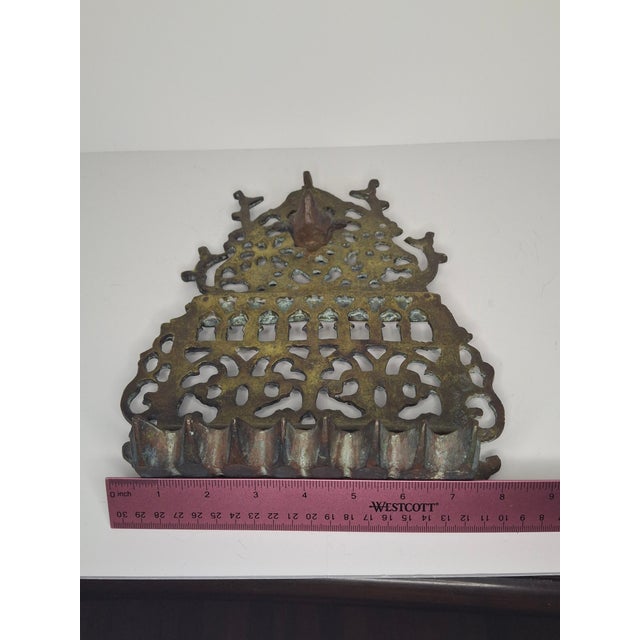 Museum-Grade 19th C. Monumental Moroccan Brass Hanukkah Menorah Oil Lamp Judaica For Sale - Image 16 of 16