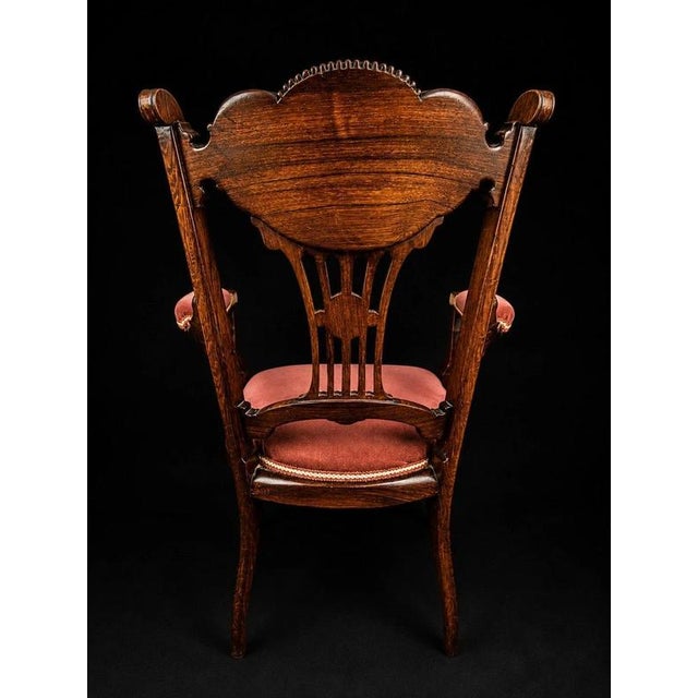 Wood Edwardian Mahogany & Satinwood Inlaid Armchair with Castors, 1905 For Sale - Image 7 of 9