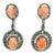 Indian Coral and Diamond Drop Earrings in Oxidized Silver, Circa 1980, A Pair For Sale