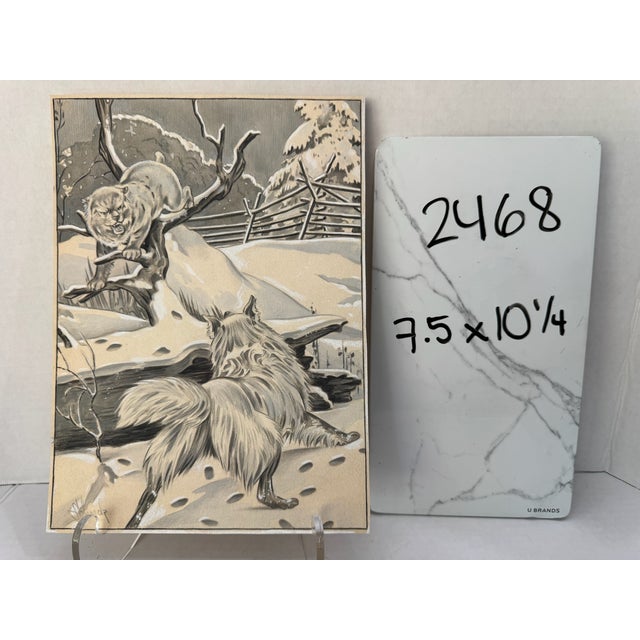 Paper Original Signed Graphite Illustration of Bobcat and Lynx in Winter Landscape, 10.25 In. H × 7.5 In. W For Sale - Image 7 of 7