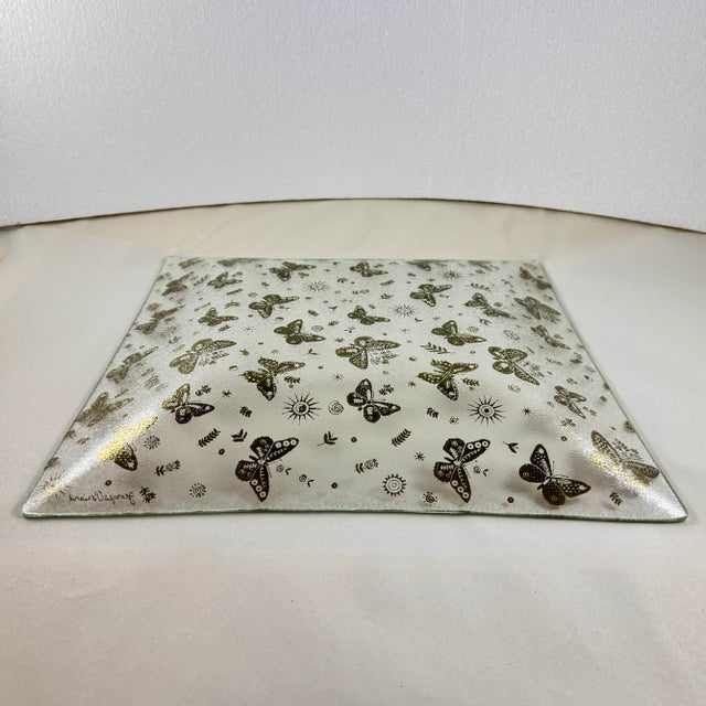 Large Briard Bent Glass Gold Butterfly Square Platter For Sale - Image 12 of 12