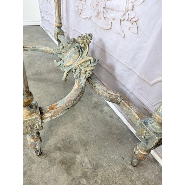 French Louis XVI Painted Gesso & Giltwood Console Table With Shaped Marble Top For Sale - Image 15 of 16