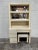 How cute is this desk and stool! Faux travertine look laminate finish two piece desk with top that rests on desk with...