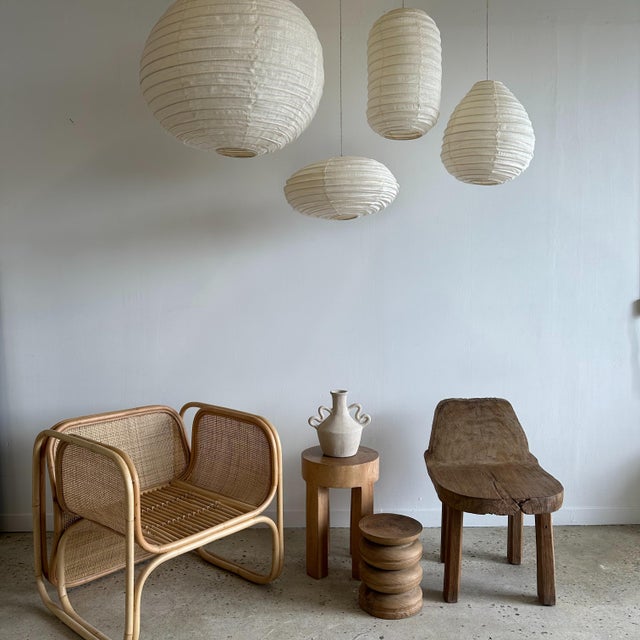 Oval Flattened Pendant Light in Rattan and Natural Linen, 1980s For Sale - Image 4 of 8