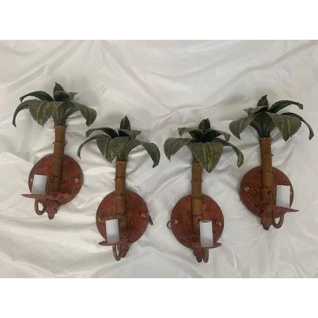 Burnt Umber 1950s Vintage Tole Palm Tree Sconces - Set of 4 For Sale - Image 8 of 8