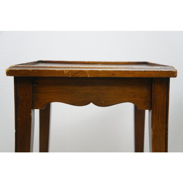 Mid 20th Century Walnut Floral Rose Tea Side Table W Pull Out Tray 19" For Sale - Image 14 of 18