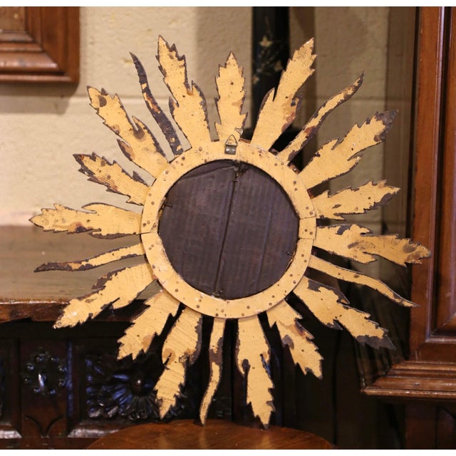 Wood Mid-Century French Carved Giltwood Painted Wall Sunburst Mirror For Sale - Image 7 of 8