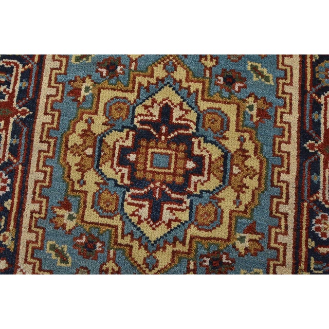 Heriz Runner 2’7” X 8’1” Blue Wool Tribal Hand-Knotted Oriental Rug For Sale - Image 4 of 12