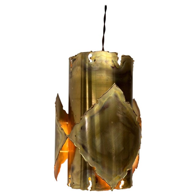 Brutalist Brass Ceiling Lamp attributed to Sven Aage Jensen for Holm Sørensen, 1960s For Sale - Image 11 of 11