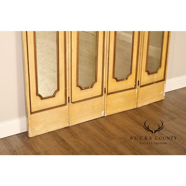 Vintage Rococo Style Painted & Mirrored Four-Panel Folding Screen For Sale - Image 12 of 18