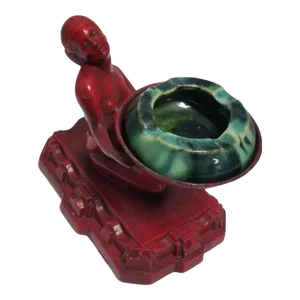 1920s Red Enamel Nuart Nude Female Ashtray With McCoy Ashtray