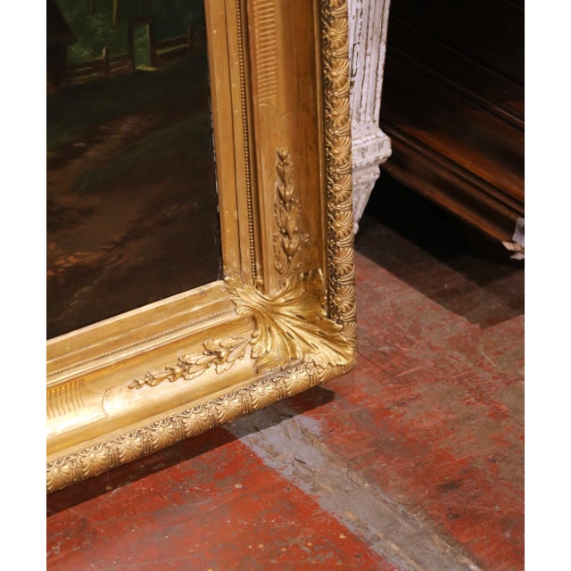 19th Century French River Landscape Oil on Canvas in Carved Gilt Frame, Signed For Sale - Image 9 of 12