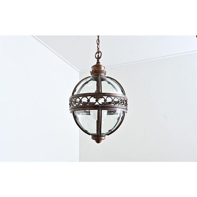 Early 20th Century English Pair of 20th Century Glass Globe Lanterns For Sale - Image 5 of 12