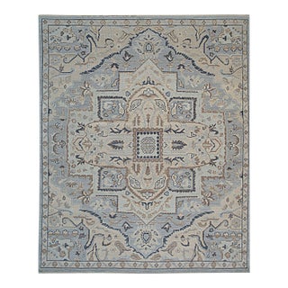 9x12 Unique Comfortable Blue Traditional Medallion Hand Knotted Wool Carpet Rug For Sale