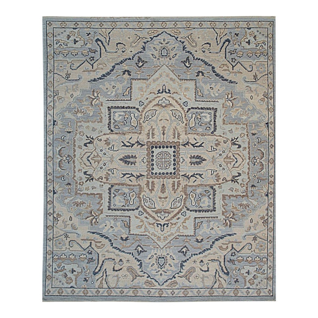 9x12 Unique Comfortable Blue Traditional Medallion Hand Knotted Wool Carpet Rug For Sale