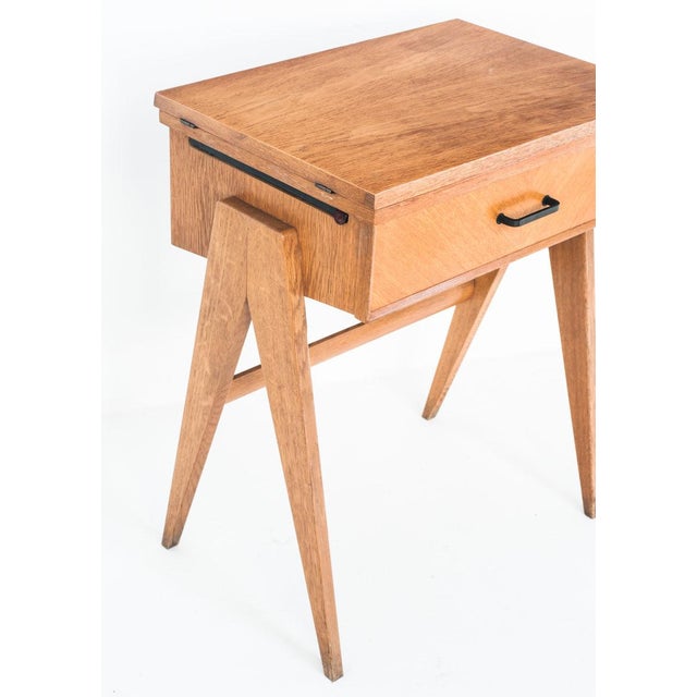 Vintage Oak Console or Side Table with Compass Legs, France, 1960s For Sale - Image 9 of 14
