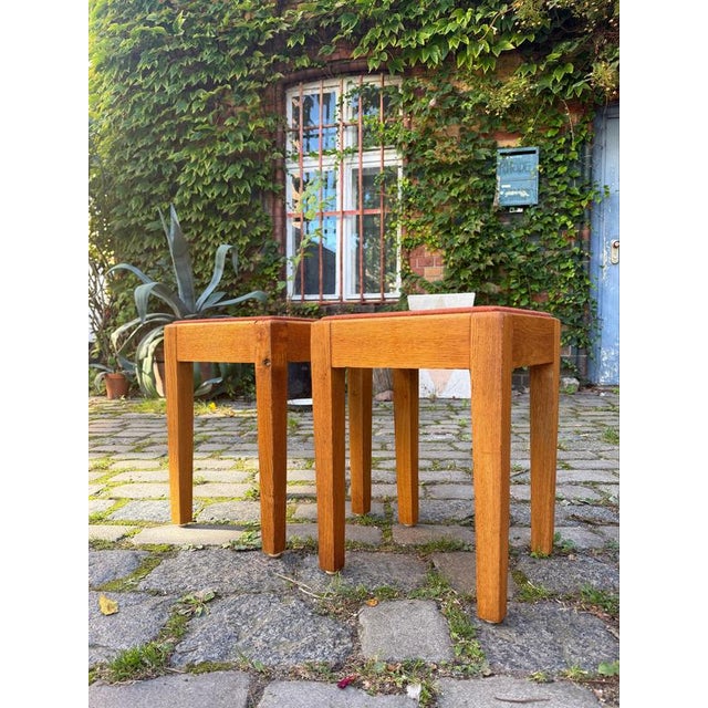 Danish Oak Stool with Red Seat For Sale - Image 3 of 11