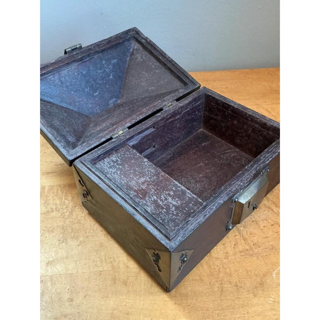 Burnt Umber Vintage Wood and Metal Decorative Box For Sale - Image 8 of 12