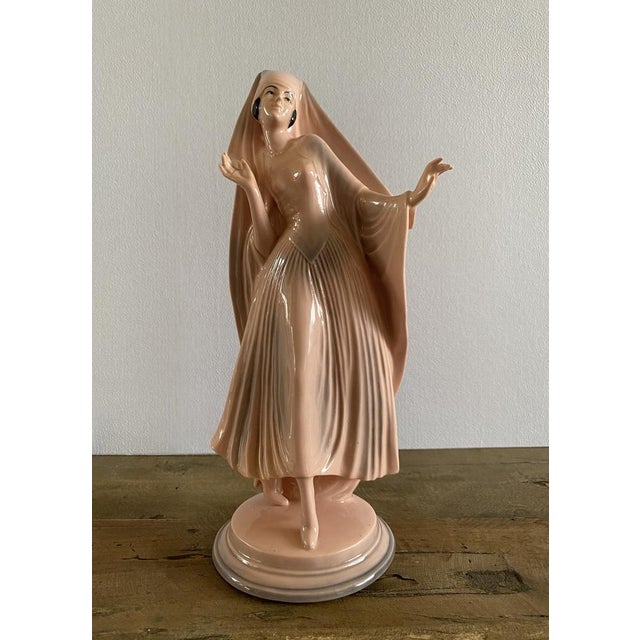 Art Deco Pink Porcelain Sculpture of Lady, Germany, 1920s For Sale - Image 12 of 12