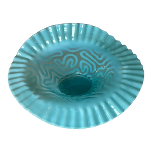 Antique Jefferson Glass Attributed Blue Opalescent “Swirling Maze” Ruffled Bowl | Early American Pattern Glass c.1902