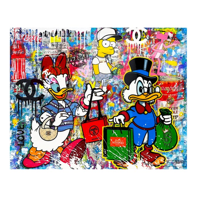 Jozza, Going Shop! Huge Original Painting Coated With Resin, 48x60 Inches, Daisy, 2026 For Sale