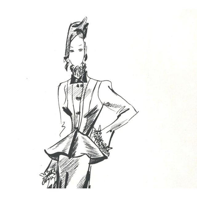 This is a matted CHANEL, French, vintage, fashion, design print that dates to 1939. It originally came from a haute...