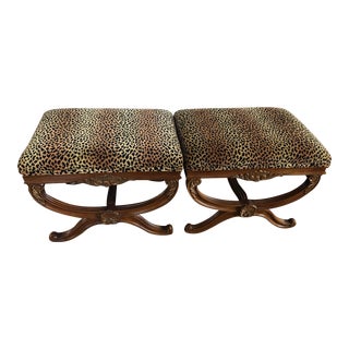 Leopard Upholstered Louis XVI Style Footstools - a Pair For Sale