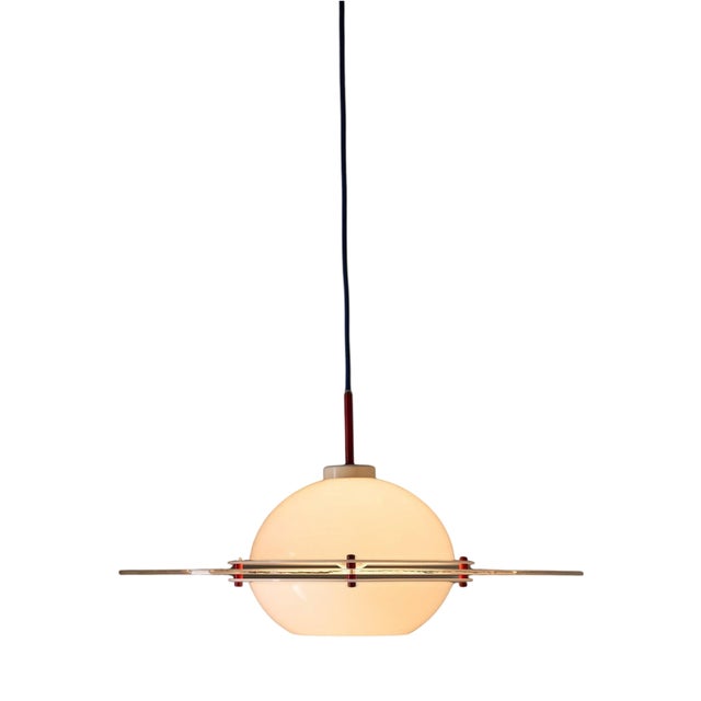 White and Red Acrylic Glass Flying Saucer Pendant, 1970s For Sale