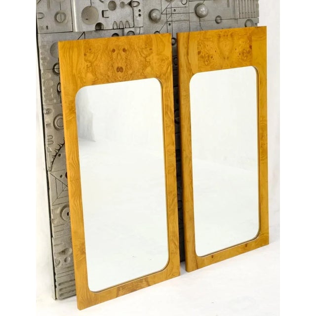 Style of Milo Baughman Burl Wood Bookmatched Mid-Century Modern Wall Mirror Pair For Sale - Image 9 of 13