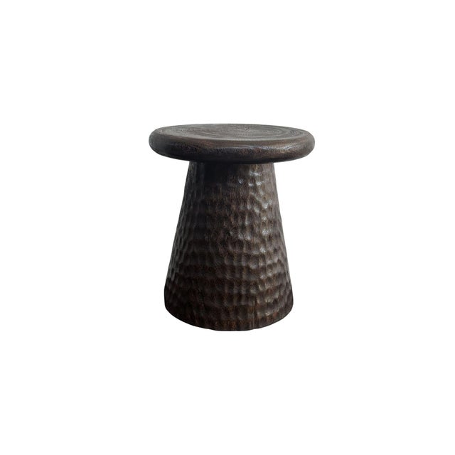 Not Yet Made - Made To Order Sculptural Burnt Suar Wood Side Table in Espresso Finish, Hand-Hewn Detailing For Sale - Image 5 of 5