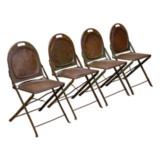 Set of Four Prohibition Era Indusrial Metal Folding Chairs c.1920 For Sale
