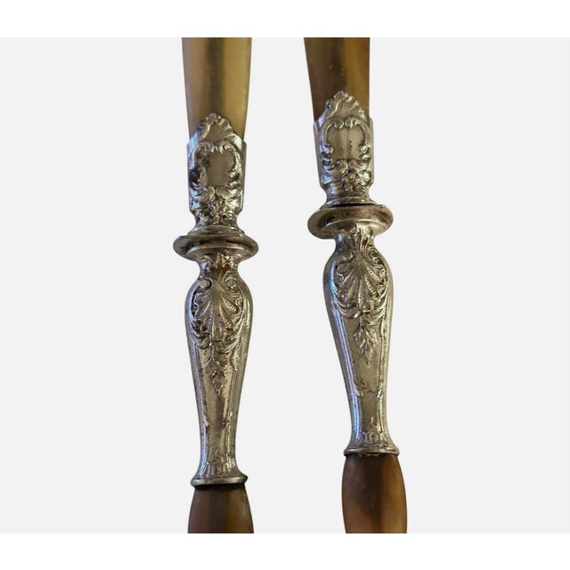 Silver 1910s French Art Deco Horn & Silver Salad Servers - Pair For Sale - Image 8 of 12