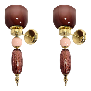 1990s Burgundy and Pink Murano Glass Sconces - a Pair