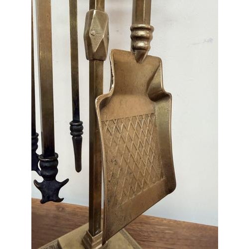 Antique Brass Fire Irons Set on Stand, 1900s, Set of 5 For Sale - Image 6 of 8