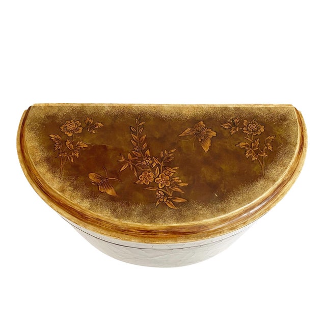 Vintage Sarreid LTD Handpainted Butterfly Floral Mezza Luna Box – Brass Feet For Sale In New York - Image 6 of 8