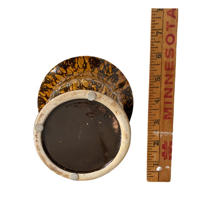Sister Parish 1970s Vintage Brown and Golden Beige Splatter Glazed Speckle Finished Ceramic Urn For Sale - Image 4 of 8