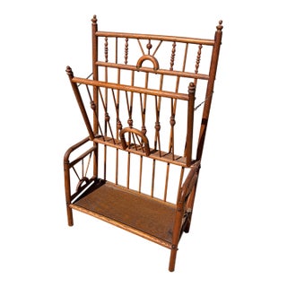 Circa 1880s Antique Victorian Stick and Ball Oak Magazine Newspaper Music Rack For Sale