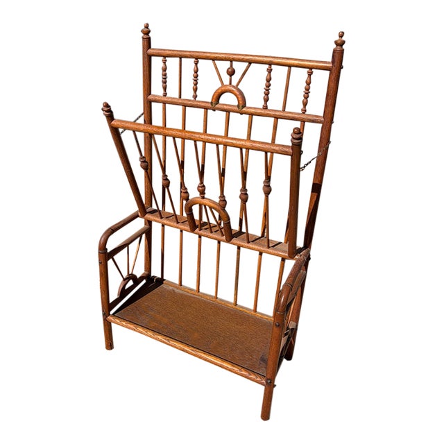 Circa 1880s Antique Victorian Stick and Ball Oak Magazine Newspaper Music Rack For Sale