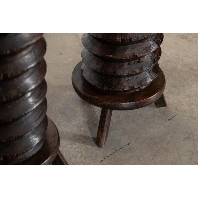 French Elm Corkscrew Side Tables, 1900, Set of 2 For Sale - Image 3 of 13