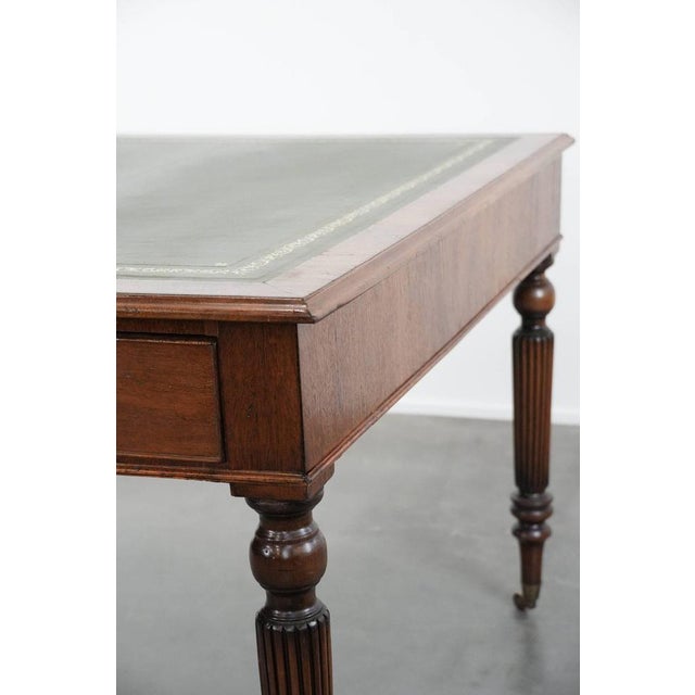 Antique English Style Writing Partner Desk with 6 Drawers and Dark Green Leather Top, Early 20th Century For Sale - Image 14 of 15