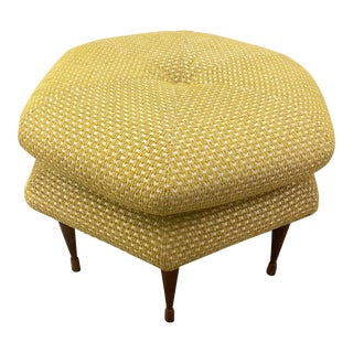 1950s Mid-Century Modern Yellow Upholstered Footstool For Sale