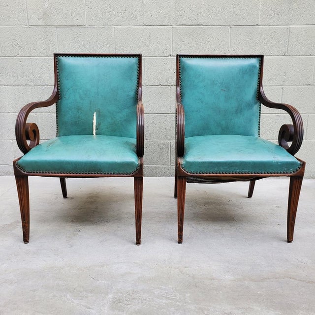 Brown 1940s Chairs With Curved Arms, a Pair For Sale - Image 8 of 12