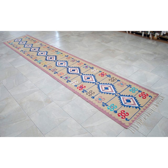 Hand Woven Silk Runner Rug . Traditional Anatolian Design Hallway Long Runner Rug Stair Runner New - 2′8″ X 14′4″ For Sale - Image 9 of 15
